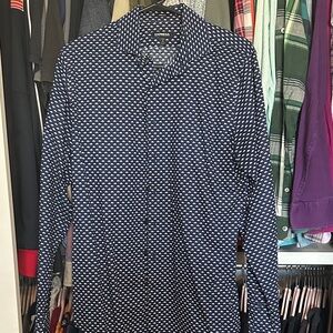 Express Men's Blue and White Cloud Button Up Shirt